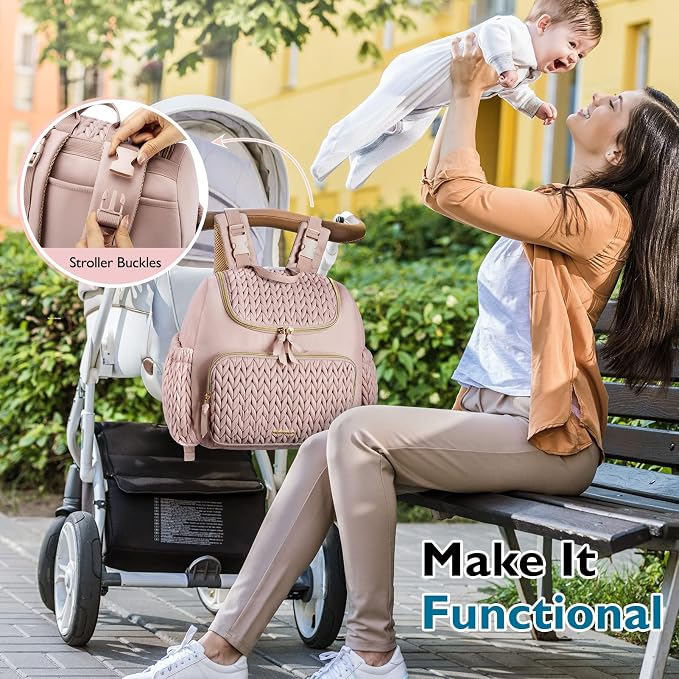 mommore Diaper Bag Backpack, Stylish Mini Travel Bag with Changing Pad | Insulated Pockets & Stroller Straps; small diaper backpack, compact maternity bag for baby essentials, hospital & daily work - Image 2