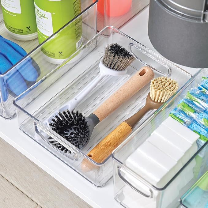 iDesign Plastic Stackable Pantry Bin, Set of 2, Clear | Organizer Bin with Handles, For Cabinets or Fridge - Image 3