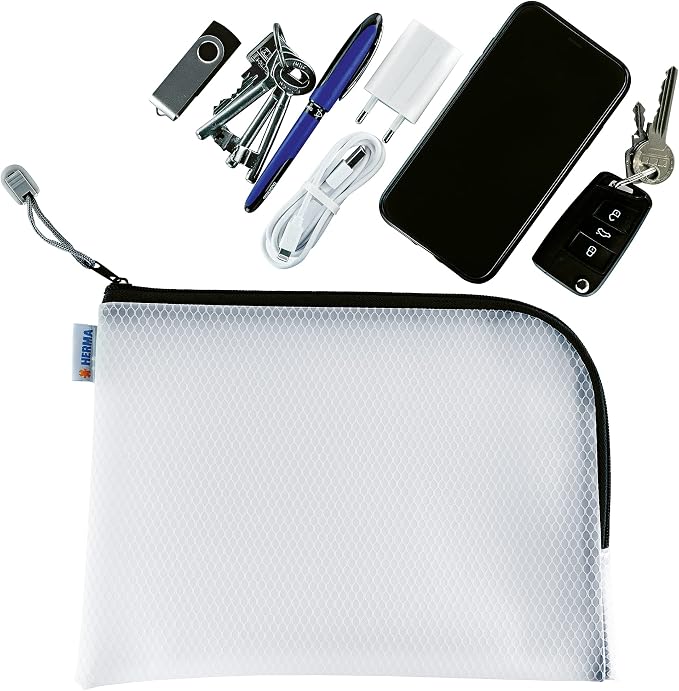 Herma 20021 Zip Toiletry Bag A5, transparent (26 x 20 cm) small zippered travel pouch for cosmetics, liquids, make-up, toothbrush, clear cosmetic bag with zipper in black - Image 7