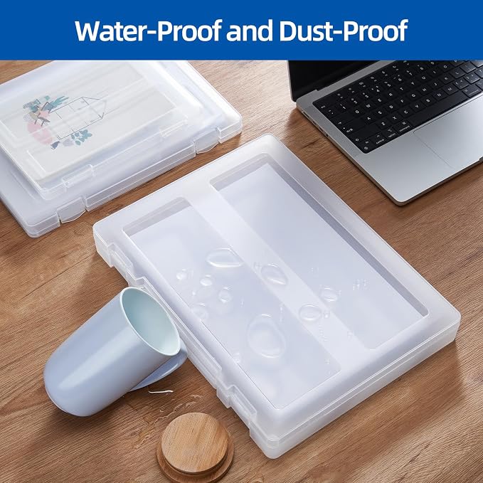 12 Packs Storage Boxes, 8.5 x 11 Plastic Portable Project Case for US letter Size and A4 paper, Plastic Multi-Purpose Thick Scrapbook Storage Box for Office (14x0.6x1.6+12.6x9.5x1+9.5x6.7x0.8 inches) - Image 5