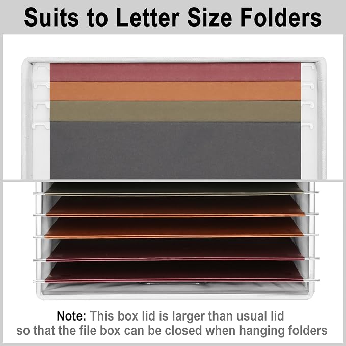 Storage Bins With Lids Office Organization File Folder Organizer Boxes | White, 2 Pack, 15.1" * 12.2" * 10.04", Built-In Handle, Collapsible, Stackable, Dustproof, Linen Fabric, Cardboards - Image 3