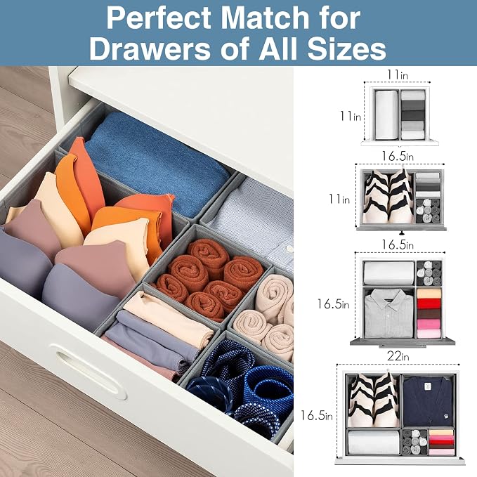 Drawer Organizer Clothes, 8 Pack Underwear Organizer, Foldable Closet Organizers and Storage Dresser Dividers for Clothes, Socks, Scarves, Ties (Gray) - Image 4