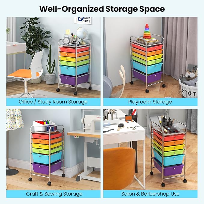Giantex 6 Storage Drawer Cart Rolling Organizer Cart for Tools Scrapbook Paper Home Office School Multipurpose Mobile Utility Cart (Tomato, Orange, Light Green, Turquoise, Purple) - Image 6