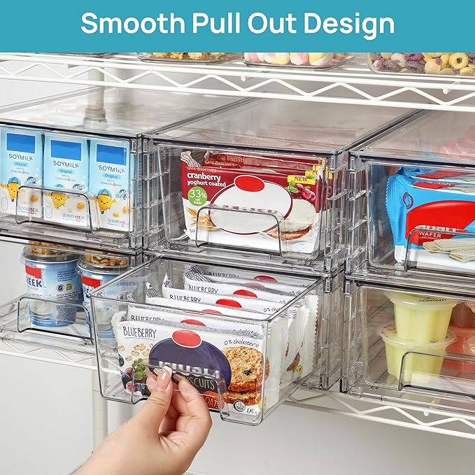 Vtopmart 4 Pack Stackable Clear Drawer with Dividers | Easy Assembly, Stackable Storage, Removable Dividers, Non-Slip Design, For Fridge, Under Sink, Pantry & Bathroom - Image 7