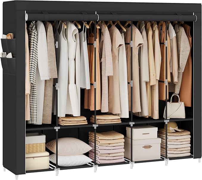 SONGMICS Portable Closet, Wardrobe Closet Organizer with Cover, 5 Hanging Rods and Shelves, 4 Side Pockets, 17.7 x 83 x 65.7 Inches, Large Capacity for Bedroom, Living Room, Ink Black URYG095B01 by Unknown