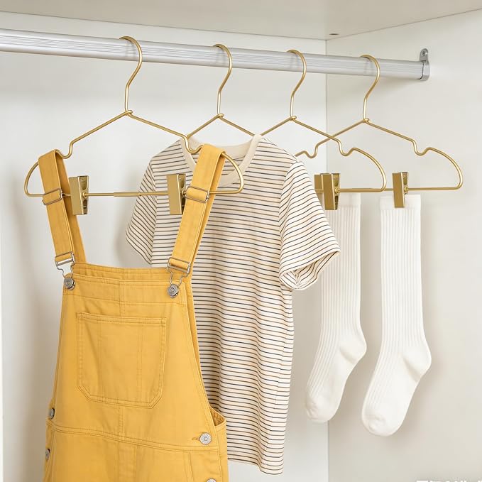 Gold Metal 12.6" Baby Clothes Clips Hanger, 30 Pack Children Kids Coat Hanger Display and Storage,Heavy Duty Standard Metal Hangers with Non-Slip Design,Space Saving Organizer - Image 2