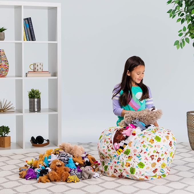 Posh Creations Stuffable Kids Stuffed Animal Storage Bean Bag Chair Cover - Childrens Toy Organizer, Medium 27" - Canvas Animals Forest Critters - Image 6