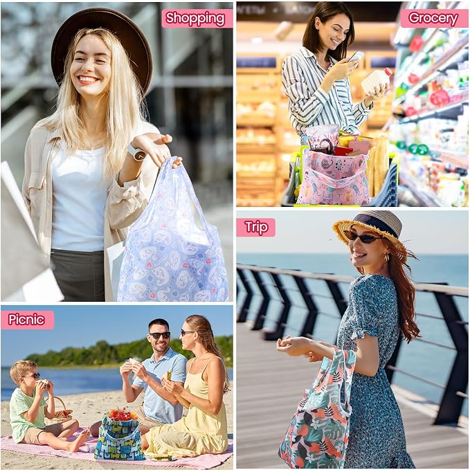 Paterr 50 Pack Reusable Grocery Bags Foldable Shopping Tote | Washable Lightweight Bags Bulk with Handles for Women Summer Beach Travel Market Gift - Image 5