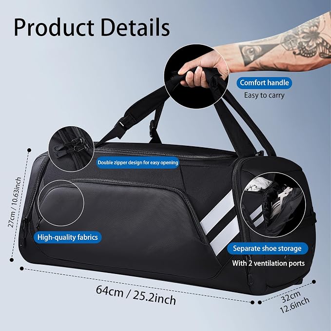 WOLFILIST 4-in-1 Gym Bags for Men/Women, Large Sports Duffle Bag for Travel | Gym Workout Backpack with Shoes & Wet Compartment, Sports Bag for Training, Sauna, Fitness, Swimming, Weekender Overnight Bag - Image 2