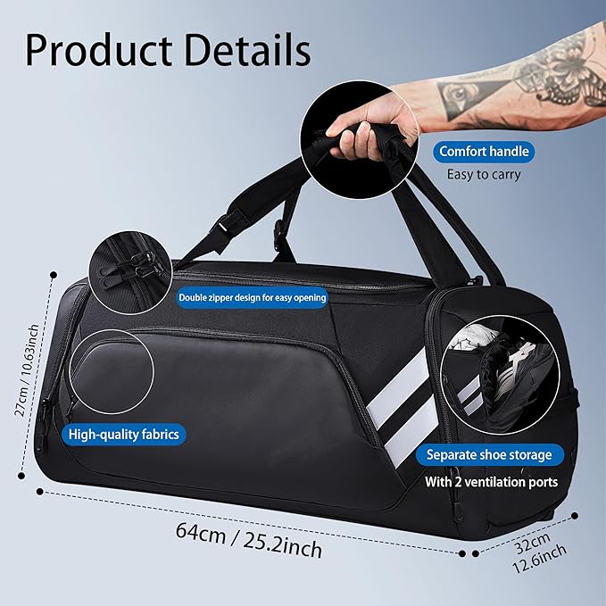 WOLFILIST 4-in-1 Gym Bags for Men/Women, Large Sports Duffle Bag for Travel | Gym Workout Backpack with Shoes & Wet Compartment, Sports Bag for Training, Sauna, Fitness, Swimming, Weekender Overnight Bag - Image 2