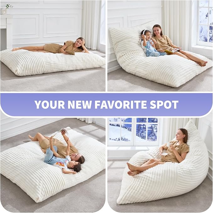 Hobestluk Adult Bean Bag Chair 3 in 1 Convertible Large Bean Bag Sofa | Striped White,Machine Washable,Removable Cover,Easy Convert And Install,Floor Bed,For Livingroom Bedroom - Image 5