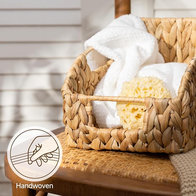 StorageWorks Water Hyacinth Basket Organizer, Pantry Storage Baskets,3-Pack | Wicker Baskets with Handles, Handwoven Shelf Baskets for Organizing, Handwoven Pantry Organizers and Storage, Pantry Baskets - Image 4