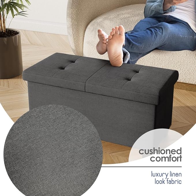 Storage Ottoman Bench with Bins, 30-in Storage Bench for Bedroom End of Bed, Folding Foot Rest Ottoman for Living Room Max 660lbs, Fabric Ottomans, Grey - Image 7