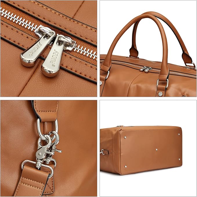 S-ZONE Genuine Leather Women Travel Duffle Weekender Overnight Weekend Carry on Shoulder Tote Bag | Durable Genuine Leather, Carry-on Size,Adjustable Strap,1 Main Compartment and 2 Zipped Pockets - Image 5