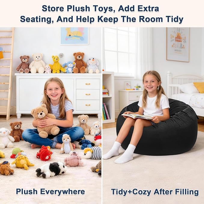 Lukeight Stuffed Animals Storage Bean Bag Chair Cover for Adult Teen, Cozy Velvet Plush Toy Organizer Seat, Cover Only, No Filling Included, Long YKK Zipper, Side Pocket, XXX-Large 42 x 23 in - Image 3