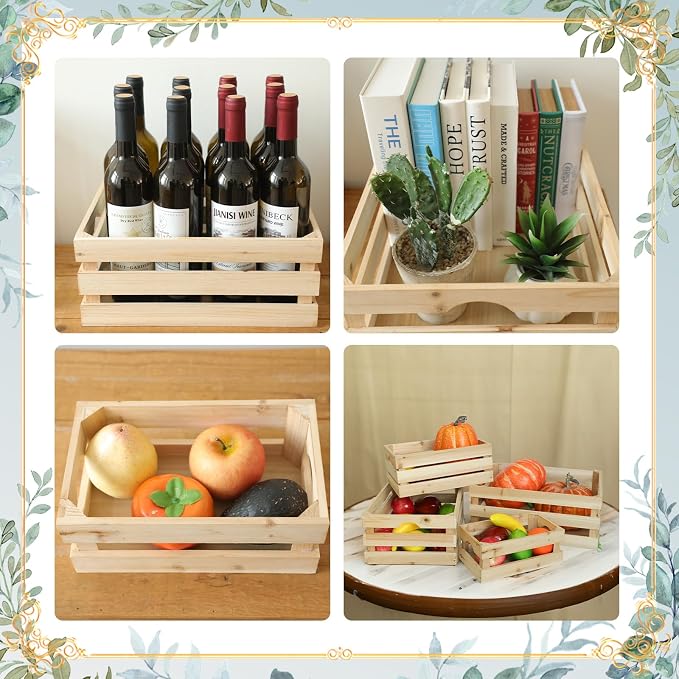 Large Wooden Crates Unfinished Set of 4 Decorative Storage Box with Handles, Rustic Farmhouse Wooden Crates for Display, Living Room Container Basket Box for Kitchen, Pantry, Bedroom - Image 5