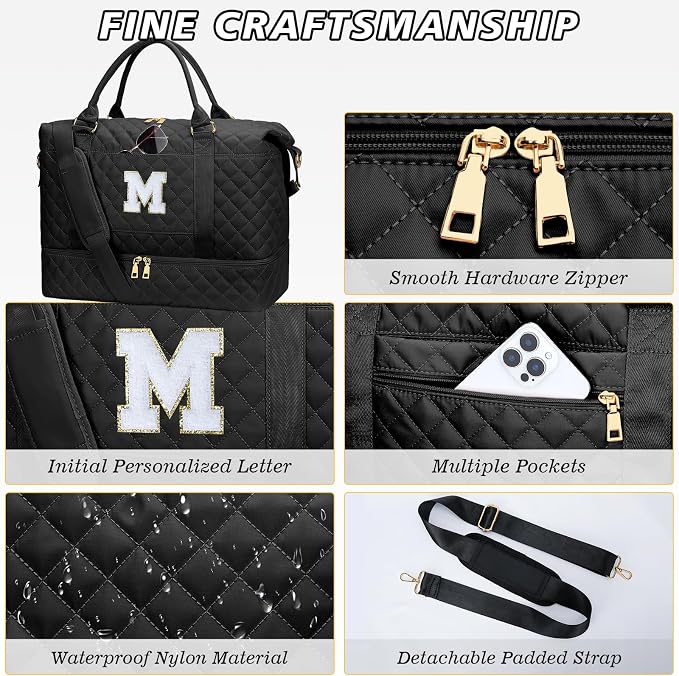 Birthday Gifts for Niece Daughter Travel Duffle Bags(Black,M) | Women Gifts-Travel Weekend Bags-Overnight Bags for Women with Shoe Compartment - Image 6