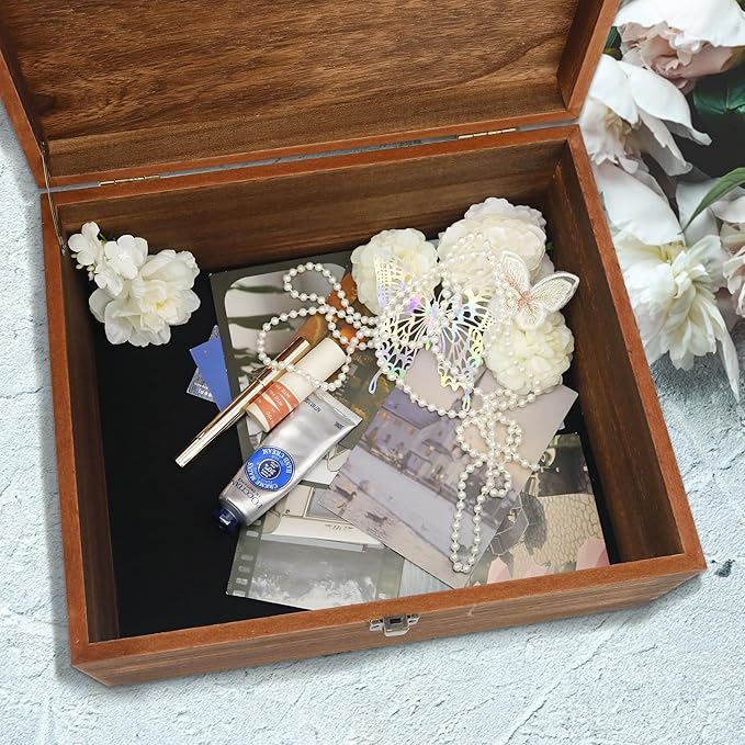 Large Wooden Keepsake Storage Box with Lid for Wedding Treasure Decorative | 10.4x12.4x5.3 Inches can Hold 8.5x11 Certificates Photos Baby Keepsakes, Vintage Case with Black Velvet Base - Image 2