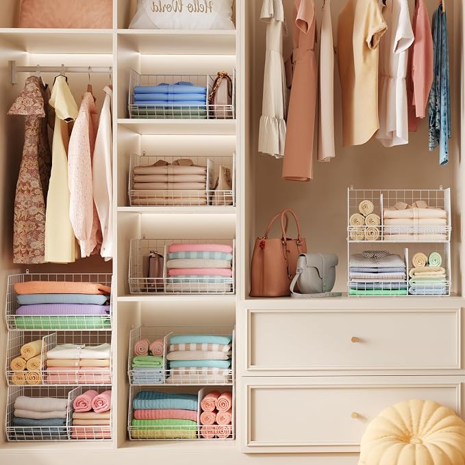 3 Tier Extra Large Closet Hanging Shelves with Divider, 16.5"L x 11.8"W x 33.6"H Closets Organizers and Storage with 5 S Hooks, Clothes Organizer for Sweaters Shoes Handbags Clutches Accessories-White - Image 2