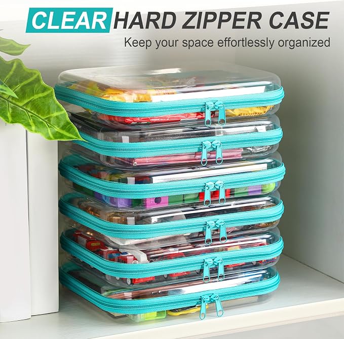 Sanwuta 6 Clear Hard Zipper Case,Teal,9.84 X 7.87 X 2 Inch | Pencil Case Pouches ,Makeup Bag,Plastic Toiletry Diaper Bag ,Travel Toy Storage,Waterproof Organizer Bins - Image 5