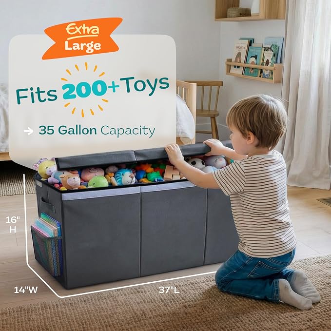 SoftOwl Extra Large Toy Storage Organizer with Lid - Sturdy, Collapsible Toy Chest Storage Box Design - Toys Bin with Dividers for Kids, Nursery, Bedroom, Playroom 37"x16"x14" - Image 2