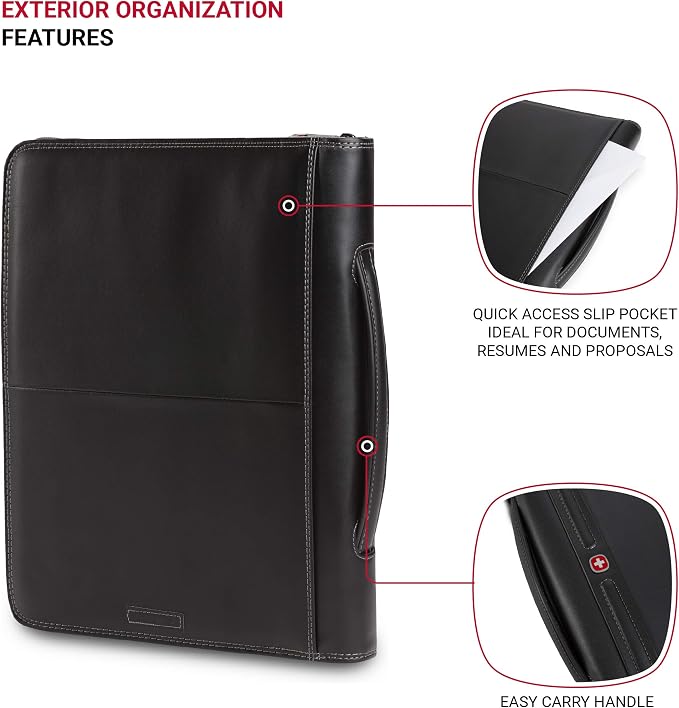 Wenger Concept Zippered Padfolio, Padded Document Organizer, Black - Image 3