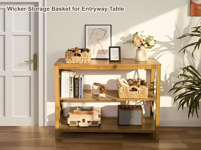 StorageWorks Scalloped Basket for Shelves, Water Hyacinth Storage Baskets | Woven Baskets for Storage, Wicker Storage Baskets for Shelves, Large Wicker Basket, Shelf Basket with Handles, 2 Pack - Image 8