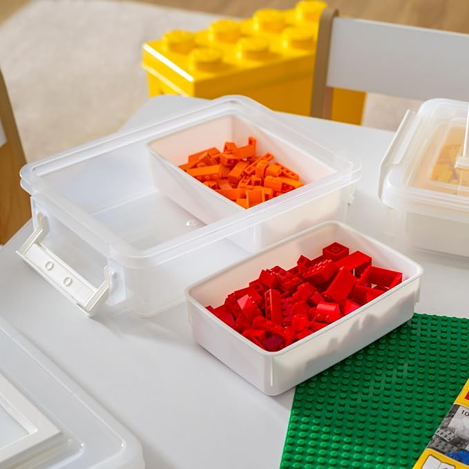IRIS USA Storage Bins with Lids |Made in USA| 1 Qt - (2-Pack) - White | Built-In Handle Tote / 2 Removable Organization Trays / Plastic Containers for Crafts & Art Supplies / Interlocking Latches - Image 4