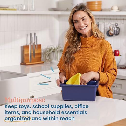 ECR4Kids Scoop Front Storage Bins, Multipurpose Organization, Navy, 10-Piece | Durable plastic, GREENGUARD Gold Certified, 1.2 gallon capacity, lightweight & nestable, built-in handle, classroom/home use - Image 3