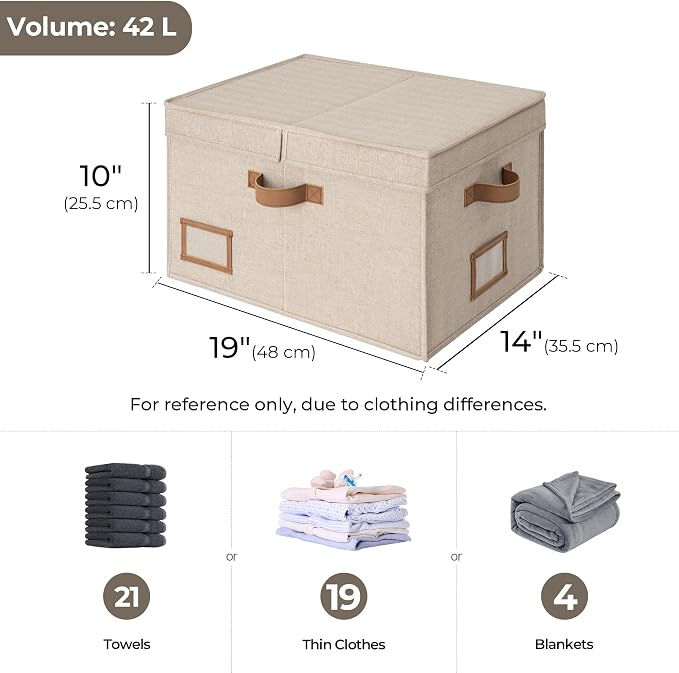 StorageWorks Large Clothes Storage Bins, Fabric Boxes with Divider Board, Baskets for Clothes, Linen Closet Organizers with Lid, Mixing of Brown & Beige, 2-Pack - Image 2