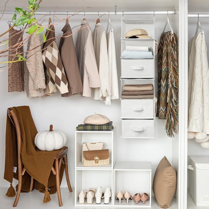 GRANNY SAYS Hanging Closet Organizer, 5 Drawers, 6 Shelves, 4 Pockets | Hanging Closet Organizer with 5 Different Drawer Designs, 6 Shelves & Reinforced Structure for Organized Small Spaces, White - Image 4