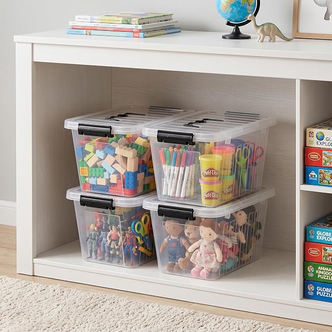 Citylife 7 Qt Clear Plastic Storage Bins with Lids and Handle Small 6 Pack | Stackable See-Through Craft Storage Box Latches Durable Containers Secure Pull Handle Organizing for Home Kitchen pantry - Image 4