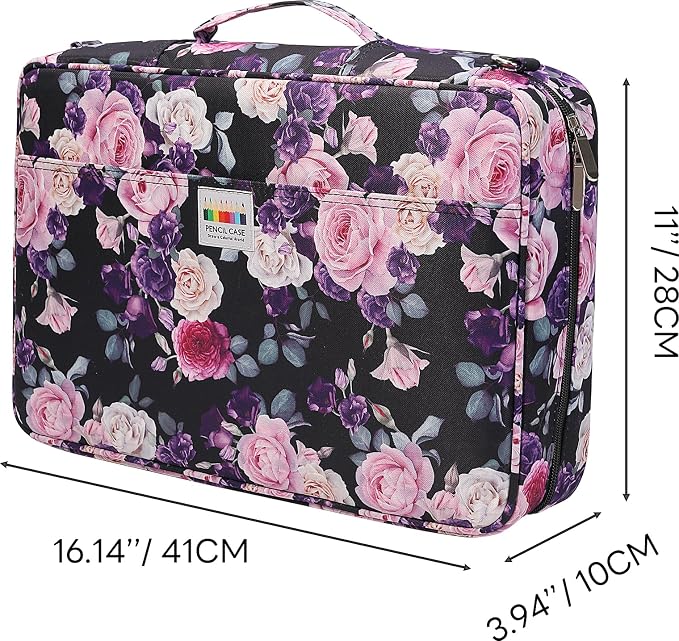 JAKAGO 480 Slots Colored Pencil Case Extra Large Capacity Pen Holder for Artist Painter Zipper Organizer Bag for Marker Highlighter Storage Case for Office Sketch Travel Supplies (Purple Rose) - Image 2