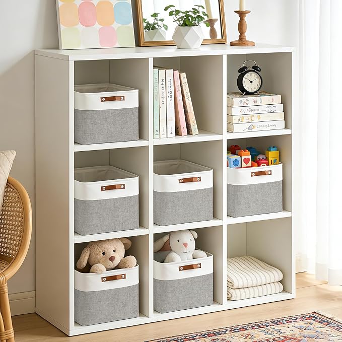 Collapsible Fabric Storage Cubes 11x11 Cube Storage Bins, 4 Pack Closet Baskets Box with Handles for Organizing, Shelf, Toys, Clothes, Home, Office, Nursery (Grey&White) - Image 3