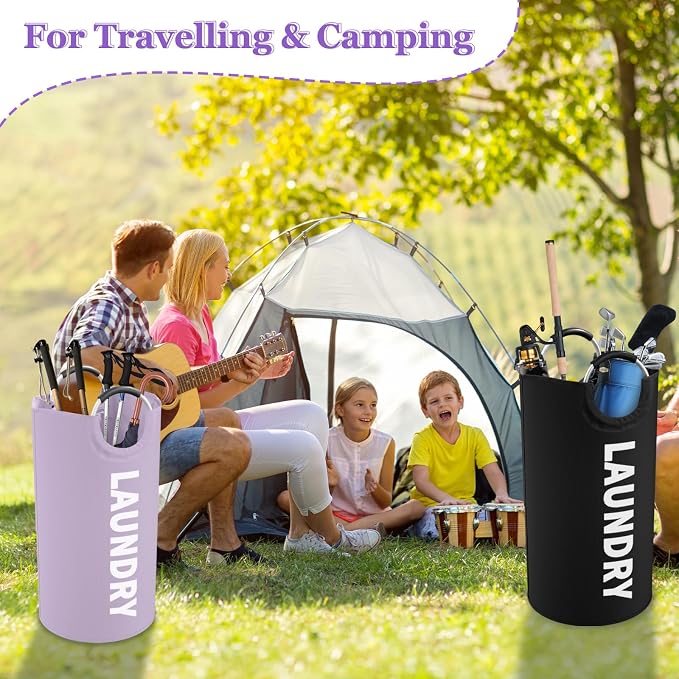 95L Foldable Laundry Basket, Large Clothes Hamper with Handle for Family | IHOMAGIC 2PCS Freestanding Dirty Clothes Hamper, Laundry Bin,Portable Storage Basket For Apartment, Hotel, Dorm, Black+Purple - Image 4