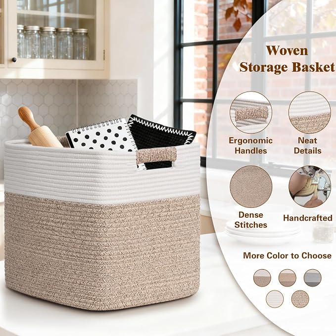 15×13 Inch Storage Cubes, 3 Pack Cube Storage Bins for Organizing, Cotton Rope Woven Baskets for Shelves, Bathroom, Kids Room, Closets, Baby Nursery - Image 4