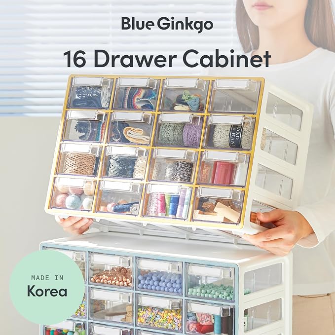 Blue Ginkgo 16-Drawer Storage Cabinet Organizer, Yellow, Made in Korea | Stackable. Adjustable. Easy Visibility. - Image 3