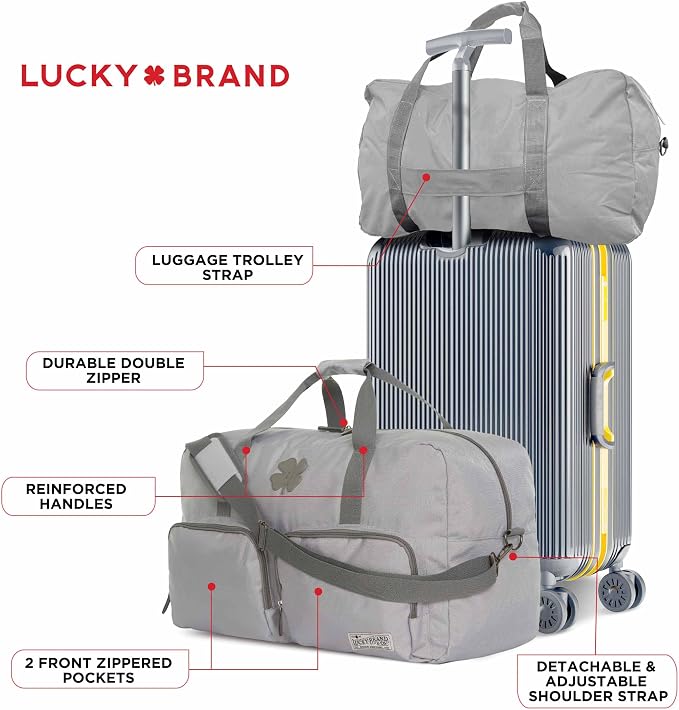 Lucky Brand Large Duffle Bag for Travel, Foldable Weekender Duffel bag | Travel Overnight Duffel bag, Adjustable Shoulder Strap, Front Zip Pockets, Spacious Capacity, Unisex Lightweight Travel Bag - Image 6