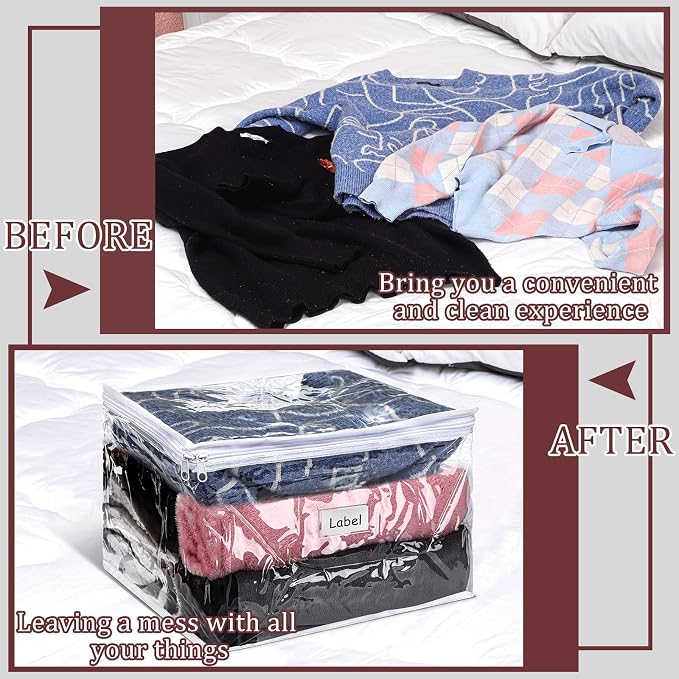 6pcs Clear Zippered Storage Bag Plastic Individual Sweater Storage Bag with Zipper Label Closet Clothing Organizer for Blanket Clothes Bed Sheet Comforter Quilt Pillow(12 x 12 x 12 Inch) - Image 6