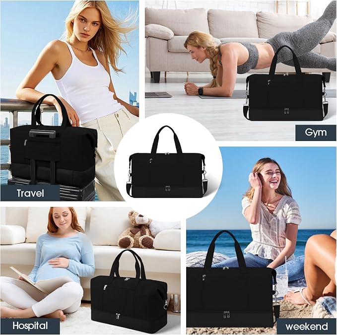 Oeihuivt Weekender Bags for Women with 3 Extra Pack - 21 Inch Large Travel Duffel Bag Set with Shoe Compartment, Heavy-Duty nylon Carry On Overnight Tote - Image 8