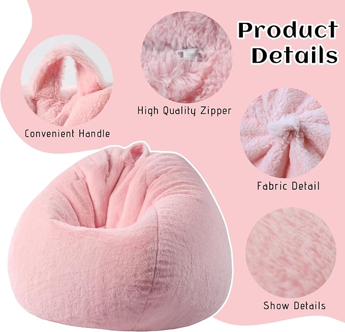 Faux Fur Bean Bag Cover (No Filler)Stuffed Animal Storage Adults Dusty Pink | Bean Bag Covers Large Bean Bag Sofa for Adults, furry fuzzy surface,for living room bedroom holiday gift - Image 8