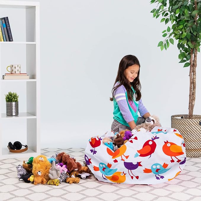 Posh Stuffable Kids Stuffed Animal Storage Bean Bag Chair Cover - Childrens Toy Organizer, Large 38" - Canvas Birds on White - Image 6