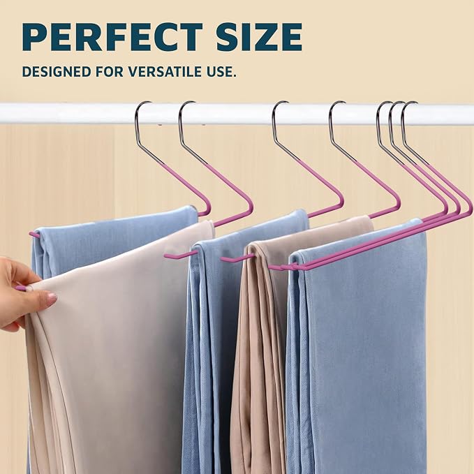 Lifemaster Metal Pants Hanger Set - 50 Pieces Elegant Non-Slip Closet Space Saving Hanger Set for Pants, Trouser, Blankets, and Jeans with Open Ended Sleek Design - Pink - Image 3