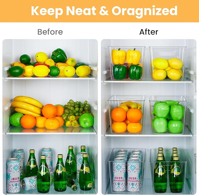 YIHONG 4 Pack Clear Storage Bins, Pantry Organizer Bins with Handle, XL | Plastic Bins, Pantry Storage Containers for Kitchen, Freezer, Cabinet, Closet, Bathroom, Under Sink Organizers and Storage - Image 6