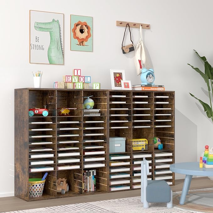 EasyPAG Wooden Literature Organizer with Adjustable Shelves, 48 Compartments Office Paper Organizer Storage 24000 Sheets Letter Size Paper, Student Mailbox for Classroom, Archaize - Image 5