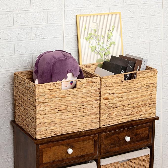Storage Baskets，Wicker Baskets,Hyacinth Basket For Shelf,Folding 2 Packs Handmade Woven, Seagrass Baskets,Shelf Baskets For Storage Toys Books And Clothes and Other What You Want - Image 5