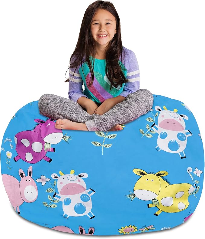 Posh Stuffable Kids Stuffed Animal Storage Bean Bag Chair Cover - Childrens Toy Organizer, X-Large-48 - Canvas Farm Blue by PoshCreations