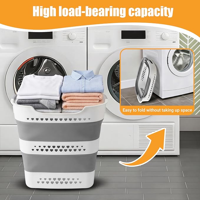 2 Pcs 42L Collapsible Laundry Baskets- Foldable Laundry Basket with Handles, Sturdy Plastic Pop Up Laundry Hamper, Space Saving Storage Container for Wet/Dry Use, Ideal for Home, Dorm, Apartment Grey - Image 5