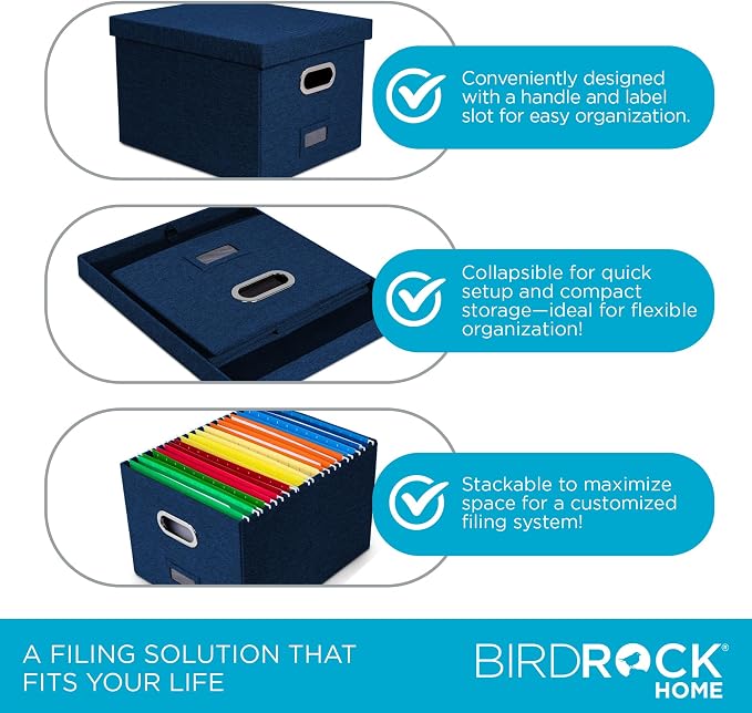 Internet's Best Collapsible File Storage Organizer - Decorative Linen Filing & Storage Office Box - Letter/Legal - Navy - 1 Pack - Image 8