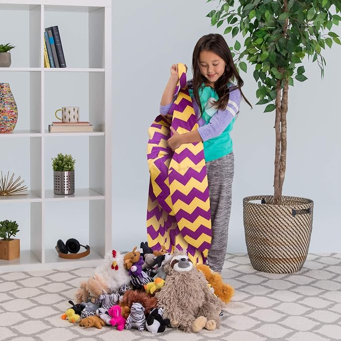 Posh Creations Stuffable Kids Stuffed Animal Storage Bean Bag Chair Cover - Childrens Toy Organizer, Large 38" - Pattern Chevron Purple and Yellow - Image 5